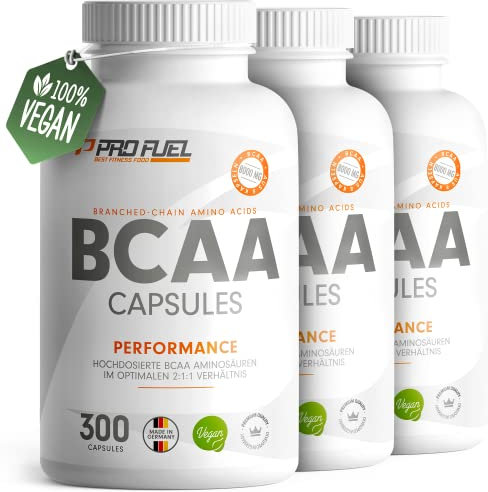 BCAA Kapseln vegan - hochdosiert mit 8000mg BCAA im optimalen 2:1:1 Verhältnis - Giga-Caps mit 1000 mg BCAA - essentielle Aminosäuren Leucin, Isoleucin & Valin - Made in Germany (3x 300 Kapseln)