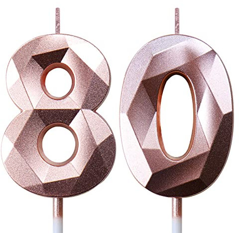 80th Birthday Candles for Cakes Number Candles Rose Gold Cake Candles for Anniversary Birthday Party Decorations Cake Toppers 80th Birthday Cake Candles