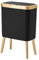 Procade, Cubo de basura de oficina con tapa, moderno, fino, con patas, 15 litros, de plástico, para dormitorio, salón, cocina, baño, Negro con borde dorado
