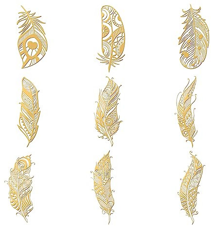 OLYCRAFT 9 Stück 4x4 cm Federmuster Aufkleber Feder Metall Aufkleber Selbstklebende Goldene Aufkleber Metall Gold Aufkleber Für Kunstharz Kunsthandwerk Telefon Und Wasserflaschen Dekoration