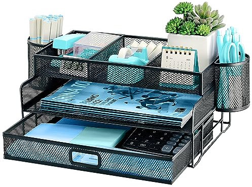 3 Niveles a4 Organizador Escritorio Papeles, Bandejas Oficina Apilables en Malla Metalicas, Organizador de Archivos, Bandeja Escritorio Organizadors para Oficina Hogar