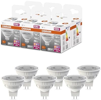 OSRAM LED SPOT MR16 45 mit drei Lichtfarben, GU5; 3, 5,6W, 550lm, 2700K - 6500K, Warm-, Kalt- und Tageslichtweiß, Farbtemperaturwechsel, sehr geringer Energieverbrauch, lange Lebensdauer,6-Pack