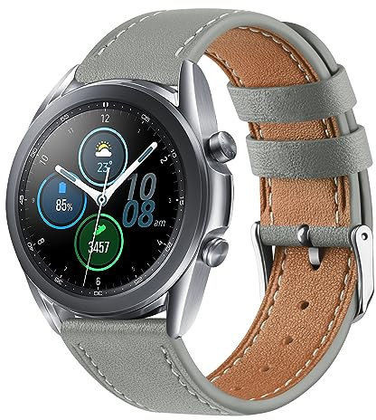 Vancle für Samsung Galaxy Watch 3 41mm Leder Armband - Weiches Atmungsaktives Sport Ersatzarmband für Damen und Herren (Grau)