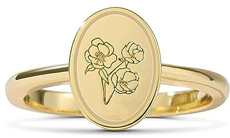 Drawelry Damen Sterling Silber Ringe:18 Karat Vergoldete Mohn Sonnenblum Blume Gravierter Siegelring für Frauen Minimalistisch Minimalistisch Schmuckgeschenk für Mädchen (58（18.5）, Gold)