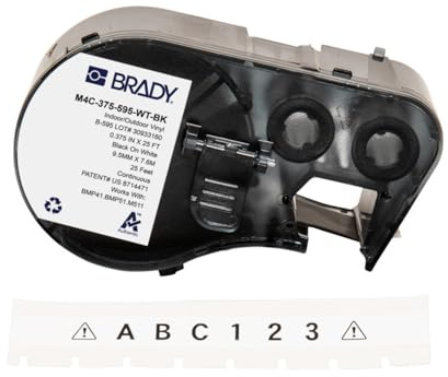 Brady Vinyl-Etikettenband für Etikettendrucker BMP41/BMP51/BMP53/M511 - Klebeetiketten - Schwarz auf Weiß (9,53 mm (B) x 7,62 m (L)) - M4C-375-595-WT-BK