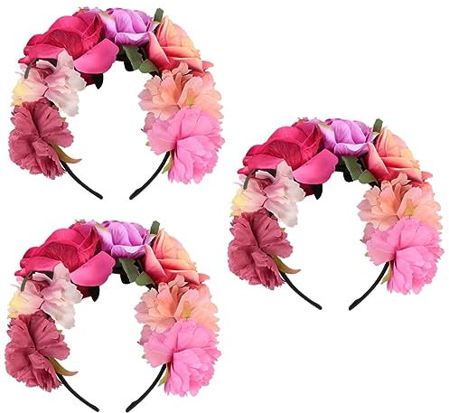 minkissy 3st Halloween-party-stirnband Tag Der Toten Stirnband Mit Rosenblüten Geisterhaarband Mexikanische Blumen Sombrero Böhmen Blumen Urlaub Mexiko Europäisch Und Amerikanisch Polyester