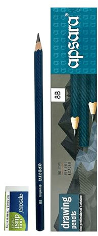 Apsara Lot de 10 crayons à dessin 8B, mine imprégnée spéciale, extra lisse lors de l'utilisation, utile pour le dessin, les croquis, l'ombrage et le dessin, mine de qualité supérieure pour une