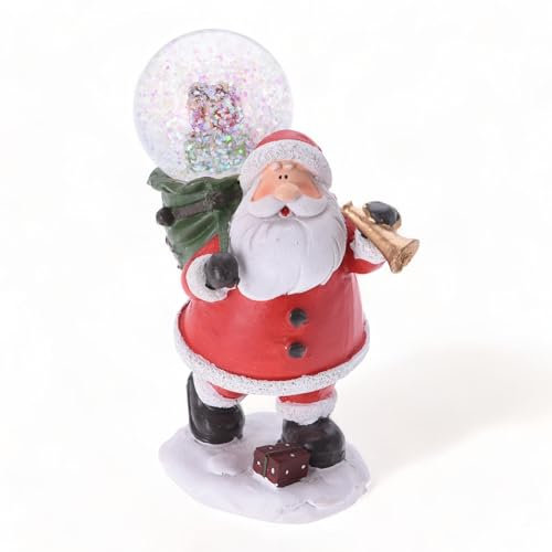 MIJOMA Sfera di neve festiva con motivo natalizio, incantevole decorazione da tavolo, dettagli curati, dipinta a mano, realizzata in robusta pietra artificiale (5 x 6 x 13 cm, Babbo Natale con tromba)