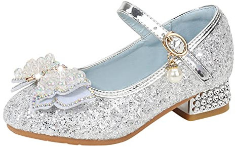 Prinzessin Schuhe Mädchen Cosplay Schuhe ELSA Glitzer Sandalen mit Pailletten Performance Tanzschuhe mit Absatz Partei Glitzer Pumps Mary Jane Schuhe Lederschuhe Mädchen Ballettschuhe