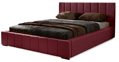 MARPUR Polsterbett Nero mit Kopfteil, 180x200 cm, Doppelbett mit Bettkasten und Lattenrost aus Holz, Velourstoff: Burgund