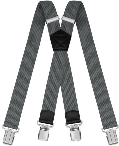 HNOOM Hosenträger für Herren Damen: Breit 3.8 cm, Einstellbar und Elastisch Arbeitshose Hosenträger, 4 Starken Metall Clip, X Form, Einheitsgröße für Männer und Frauen (Grau)
