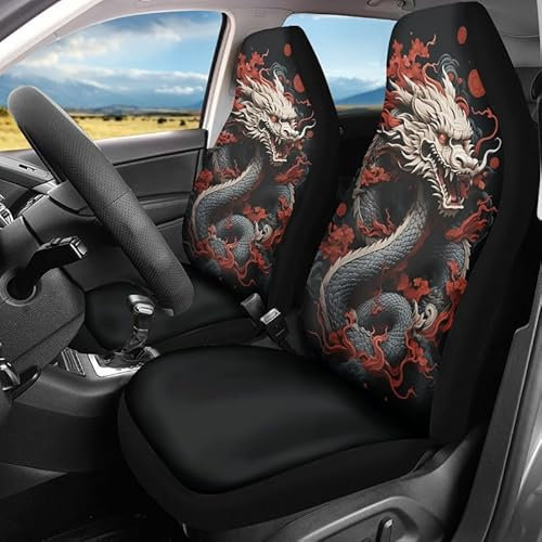 Kuiaobaty Autositzbezüge mit orientalischem Drachen-Druck, nur vorne, traditioneller chinesischer Drache, Autositzbezug, universell passend für die meisten Autos