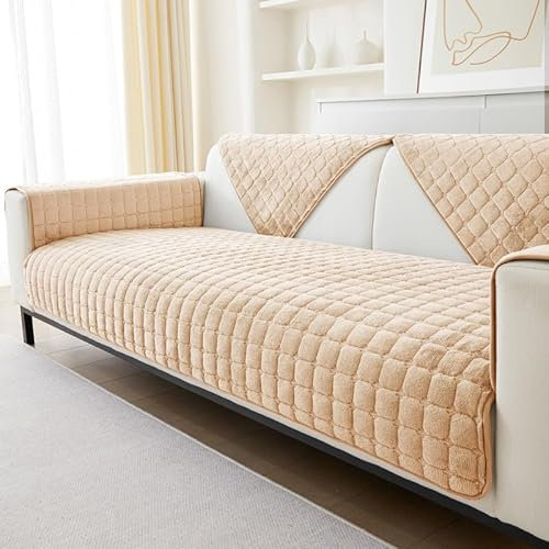GKXLH Sofa überzug Waschbar - Neue Weiche Flanell Sofa Cover, rutschfeste Sofabezug 2 3 4 Sitzer Couch überzug Sofaüberwürfe für Sektionssofa, Sofa Bezug L Form Möbelschutz (Helles Kamel, 70x90cm)