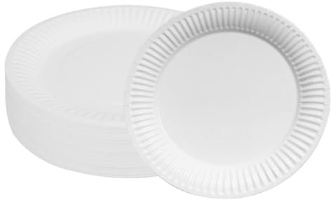 100 Platos Papel, Platos Desechables, Cubiertos Desechables,Adecuado para Fiestas de Jardín, Fiestas de Barbacoa, Cumpleaños Infantil, Bodas y Otros Eventos, Robusto 250 g/m², Ø 18 cm (Blanco)