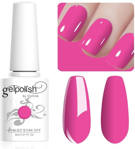 Vishine Smalto Gel, 8ml Rosa Acceso, UV LED Soak Off per Nail Art Fai Da Te, Manicure per Donne e Ragazze #053
