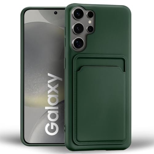 CoolGadget Handyhülle mit Kartenfach für Samsung Galaxy S24 Ultra Grün | Silikon Case mit Kartenhalter auf der Rückseite, stoßfest, erhöhter Kameraschutz, dünn