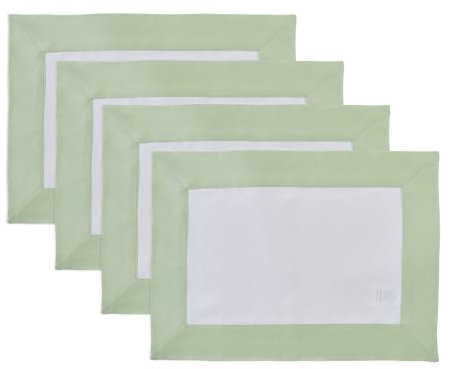 Solino Home Tischsets aus Leinen, 4 Stück, 100 % reiner Leinenstoff, hellgrün und weiß, 35,6 x 48,3 cm, waschbare Stoff-Tischsets – Contempo