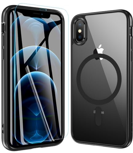 OWKEY for iPhone X/XS Magnetic Case with Screen Protector, [Compatible with Magsafe] 360 Degree Full Body Protective Military Grade Drop Protection Phone Case for iPhone X/XS 5.8'', Black