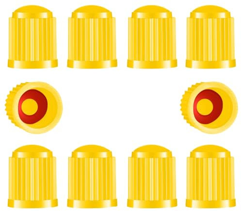 Ventilkappen Auto Ventildeckel Fahrrad Geeignet Ventilabdeckung mit Dichtung Reifenventilkappen für Fahrrad, SUV, LKW Reifendruck, Motorrad, 10 Stück Gelb