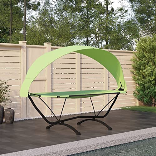 LAPOOH Sonnenliege mit Dach, Gartenliege, Sonneninsel, Liege, Doppelliege, Gartenbett, Hängebett, Gartenmöbel, Outdoorbett, Grün Stahl und Oxford-Gewebe