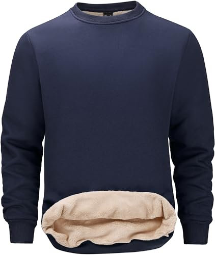Tansozer Uomo Felpe Calde Inverno Ponticello Pile Termico Foderato Pullover Sherpa Maglione(Blu Navy, L)