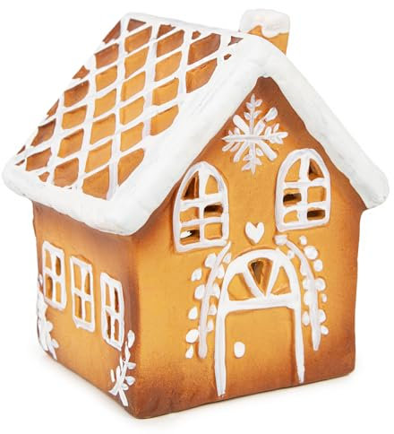 Logbuch-Verlag Lebkuchenhaus Deko Windlicht Weihnachten Haus Teelichthalter in Lebkuchen-Optik Keramik Häuschen 15 cm