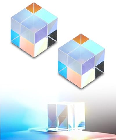 QLEUIFT 2 pcs 20mm RGB Dispersion Prism Optisches Glas X-Cube Prisma für das Unterrichten von Lichtspektrum-Physik - Geschenk des Lichts, Wird mit Samtbeutel geliefert