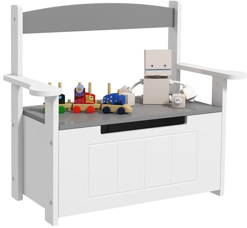 AIYAPLAY Coffre à jouets pour enfants 2 en 1 banc meuble de rangement et assise avec dossier et accoudoirs - vérin pneumatique 68,5L x 34l x 58H cm gris