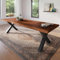 trelevo Esszimmertisch 300x100 cm, Akazienholz massiv, Tischplatte nussbaumfarben, echte Baumkante, X-Gestell schwarz, Baumkantentisch