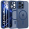 FLLAO Magnétique Coque pour iPhone 16 Pro Max avec 2 Verre Trempé, Compatible avec MagSafe, Protection d'objectif Tout Compris, Etui Mat Arrière Housse Fine Antichoc Case 16 Pro Max, Bleu Orage