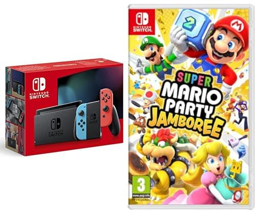 Nintendo Consola Switch - Color Azul Neón/Rojo Neón & Super Mario Party Jamboree