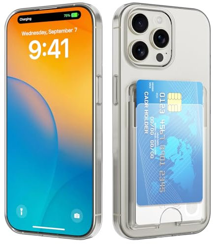 nicekool Custodia per iPhone 15 Pro Max Cover Portafoglio Trasparente con Porta Carte Morbida Silicone Sottile Anti Ingiallimento Slot per Schede Portafoglio Cover Antiurto Case Protettiva