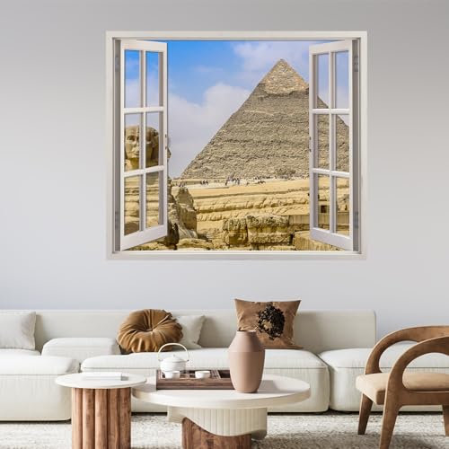 GRAZDesign Wandtattoo Fensterblick Fenster Ägypten Pyramiden Wandsticker Bild Wandaufkleber Wall Sticker Wohnzimmer Schlafzimmer - 57x50cm