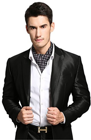 Prettystern Herren Krawattenschal aus 100% Seide Business Halstuch Schalkrawatte 2-lagig ascot Lavallière-Schal Paisley 4. Schwarz