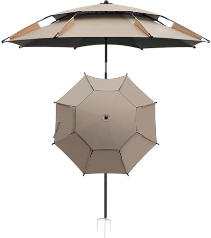 BVDHASDBT Grand parapluie de pêche, parasol d'extérieur rond en aluminium déporté pour jardin, terrasse, jardin, piscine, parasol de plage turquoise, kaki, 2.0M/6.5FT