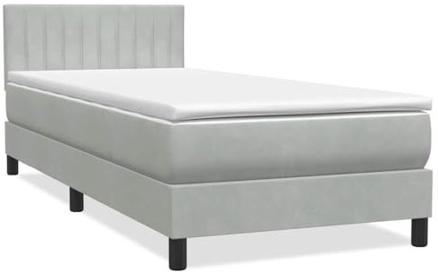 vidaXL Boxspringbett mit Matratze Hellgrau 90x220 cm Samt, Bett, Bettrahmen, Einzelbett, Schlafzimmermöbel, Lattenrost, Samtbett, Polsterbett