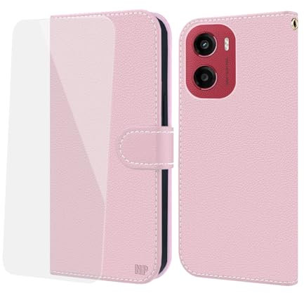 NP-Caser Coque pour Moto Motorola G05 - Coque de Telephone en Cuir de Première Qualité | Porte-Carte et Pochette à Monnaie Etui |Compatible avec Coque Moto Motorola G05, Rose