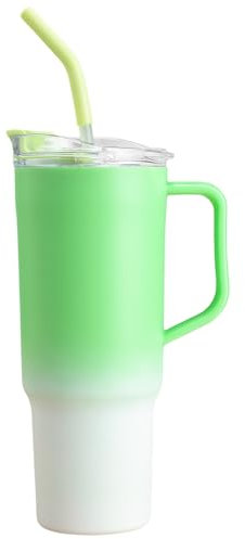 Yisituo Vaso de 40 onzas con popote y tapa, taza de viaje de plástico reutilizable con asa, taza de café aislada de doble pared para bebidas calientes y frías (1, verde)
