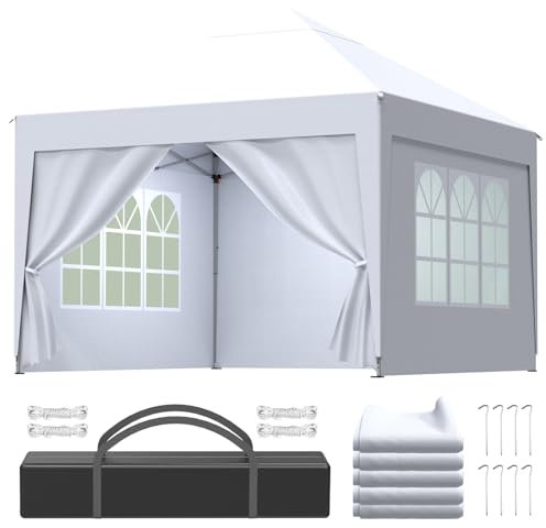 Pavillon 3x3 Höhenverstellbar-3, Faltpavillon Wasserdicht Stabil, Pop-up Faltbares Partyzelt mit 4 Seitenteilen Winterfest, Gartenpavillon UV Schutz 50+, Zelt für Strand, Hochzeit & Camping, Weiß