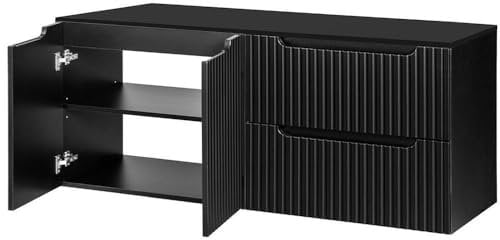 [en.casa] Waschtisch Skelbolu Waschbeckenunterschrank Badschrank mit 2 Türen und 2 Schubladen gerillt Waschtisch mit Unterschrank für Wandmontage 160 x 60 x 40 cm Schwarz