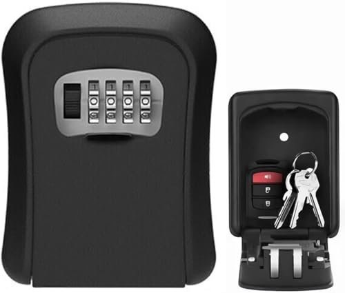 Bolwins H34CS Schlüsseltresor mit 4-stelligem Zahlencode – Schlüsselbox für Außen und Innen, Wandmontage, Schlüsselversteck für Schlüssel und Türkarte, Schwarz