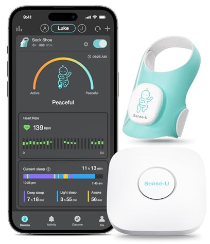 Sense-U Smart Sock Shoe (Long Range) Baby Monitor with On-Device Sleep Indicator & Notifications, Track Heart Rate, Movement, Sleep Patterns, Naps from Anywhere for Peace of Mind