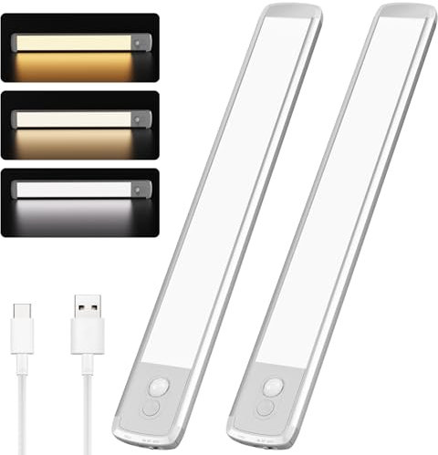TANSOOL+ Schrankbeleuchtung LED Lampe mit Bewegungsmelder Innen - 3 Farbmodi Dimmbar USB-C Schranklicht Unterbauleuchte Küche Licht für Küche, Treppe, Schrank - 30cm, 2 Stück