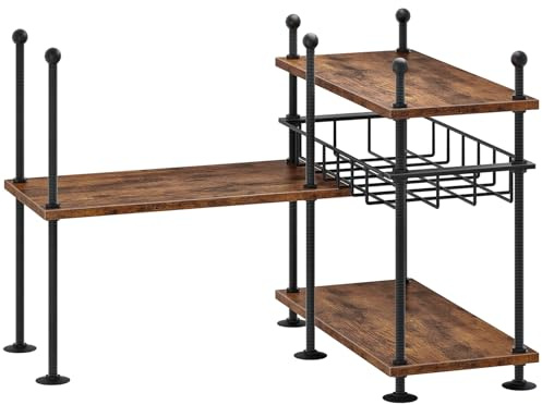 HOOBRO Gewürzregal, Eckregal, Küche Organizer, 4-stufiges, verstellbares Küchenregal, Gewürzständer, Gewürzhalter, 3 Montageoptionen, für Küche, Schrank, Bad, Büro, Vintagebraun und Schwarz EBF21TL01