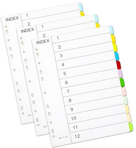 Register für Ordner A4, 3er Set, 12-teiliges, Trennblätter für Ordner | Recycling-Karton, 3er Ordner Trennblätter, Register A4 für Ringordner Hebelordner Organisation im Schule Büro