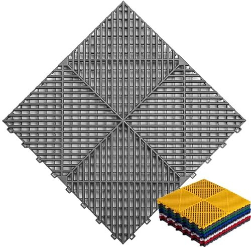 Lot de 20 dalles de sol autodrainantes en PVC robuste à emboîter pour garage et lavage de voiture (40 x 40 x 1,8 cm) Gris 3,2 ㎡