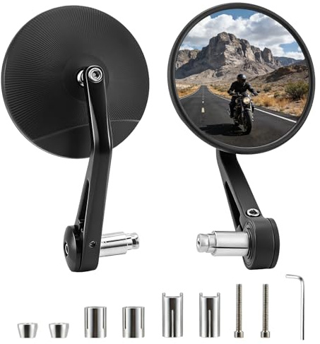 Espejos de motocicleta, 2 unidades, espejos de extremo de manillar giratorios 360°, certificado E - 102 mm (4 pulgadas) espejos retrovisores redondos, universales para Supermoto, ciclomotor, scooter y