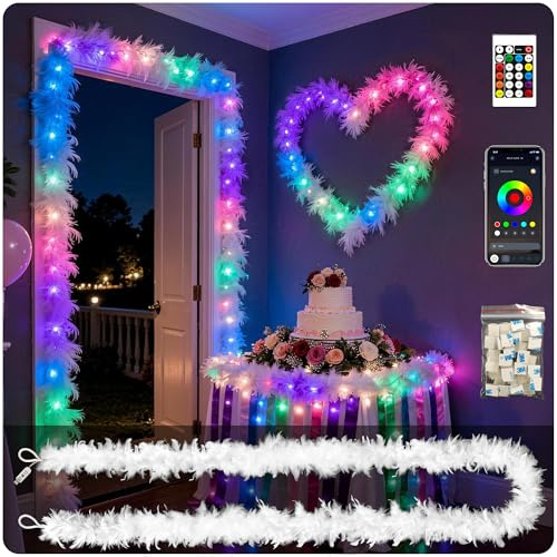 Star Vision Feather Rope Lights with LED RGB, USB Plug in with App & Remote Control, Dimmable Color Changing, Party Wedding Home Decor for Bedroom Christmas & Festivals, 4 Meters, White
