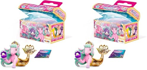 GALUPY Mermaid - 1x Einhorn Figur mit Meerjungfrauenflosse in Einer Schatztruhe, 18 Verschiedene Einhorn Figuren zum Sammeln - Einhorn Spielzeug mit Swarovski Kristall (Packung mit 2)