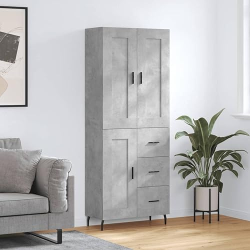 Qnhdfrt Highboard Concrete Grey 69.5x34x180 cm Engineered Wood Sideboard Storage Cabinet with Metal Legs Tall Kitchen Cupboard for Dining Room Hallway Bedroom